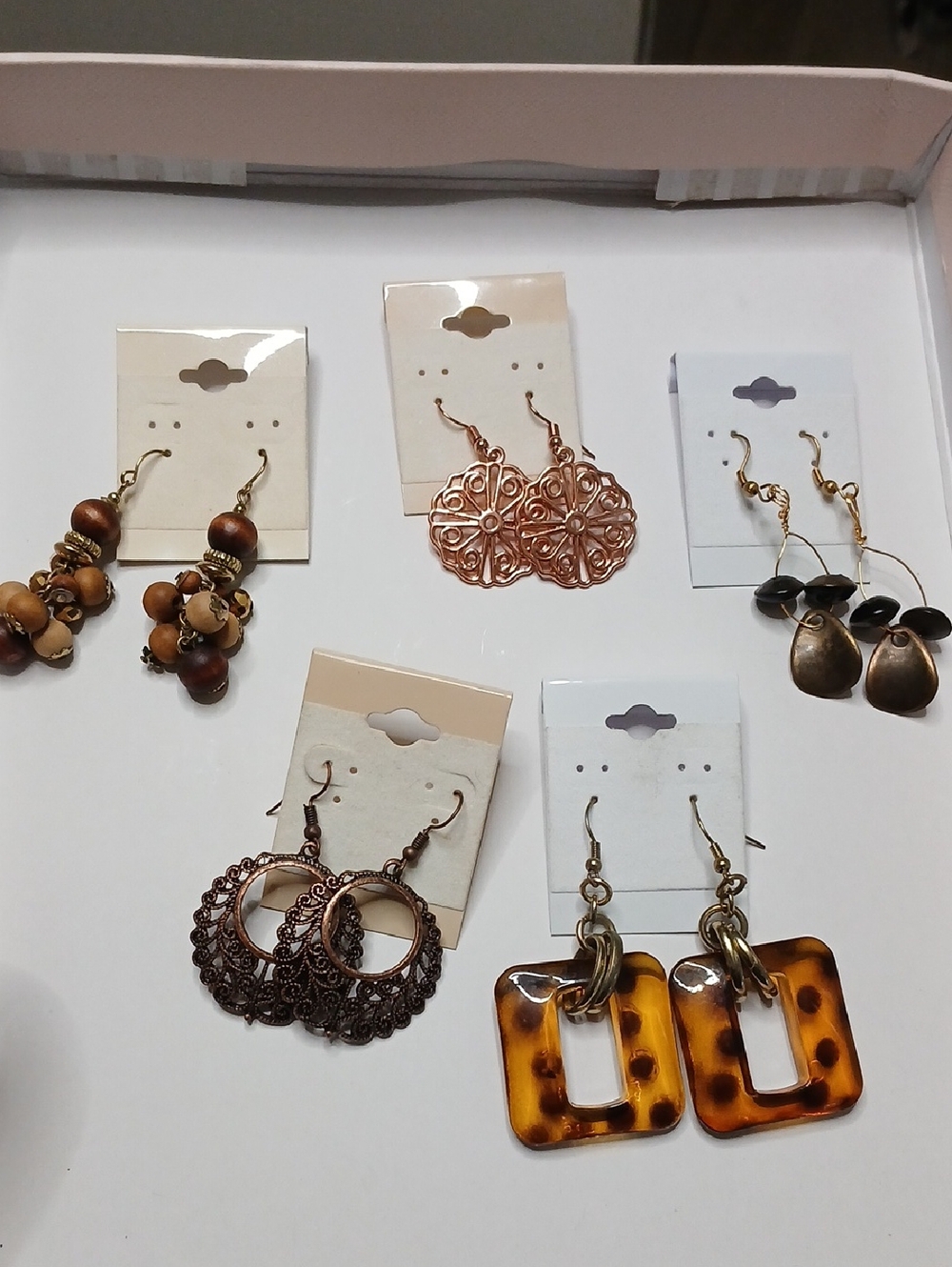 5 Pairs Pair Of Earrings Lot Browns Rose Gold
